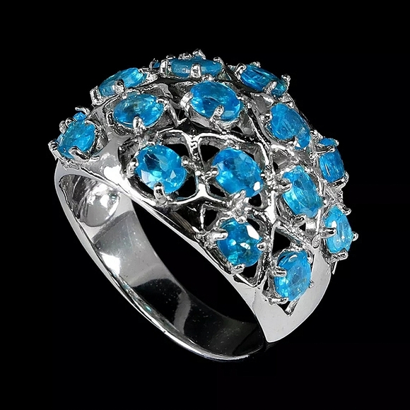 Natural Oval Blue Apatite 4x3mm 925 Sterling Silver Ring Size 8.75 - Picture 2 of 3